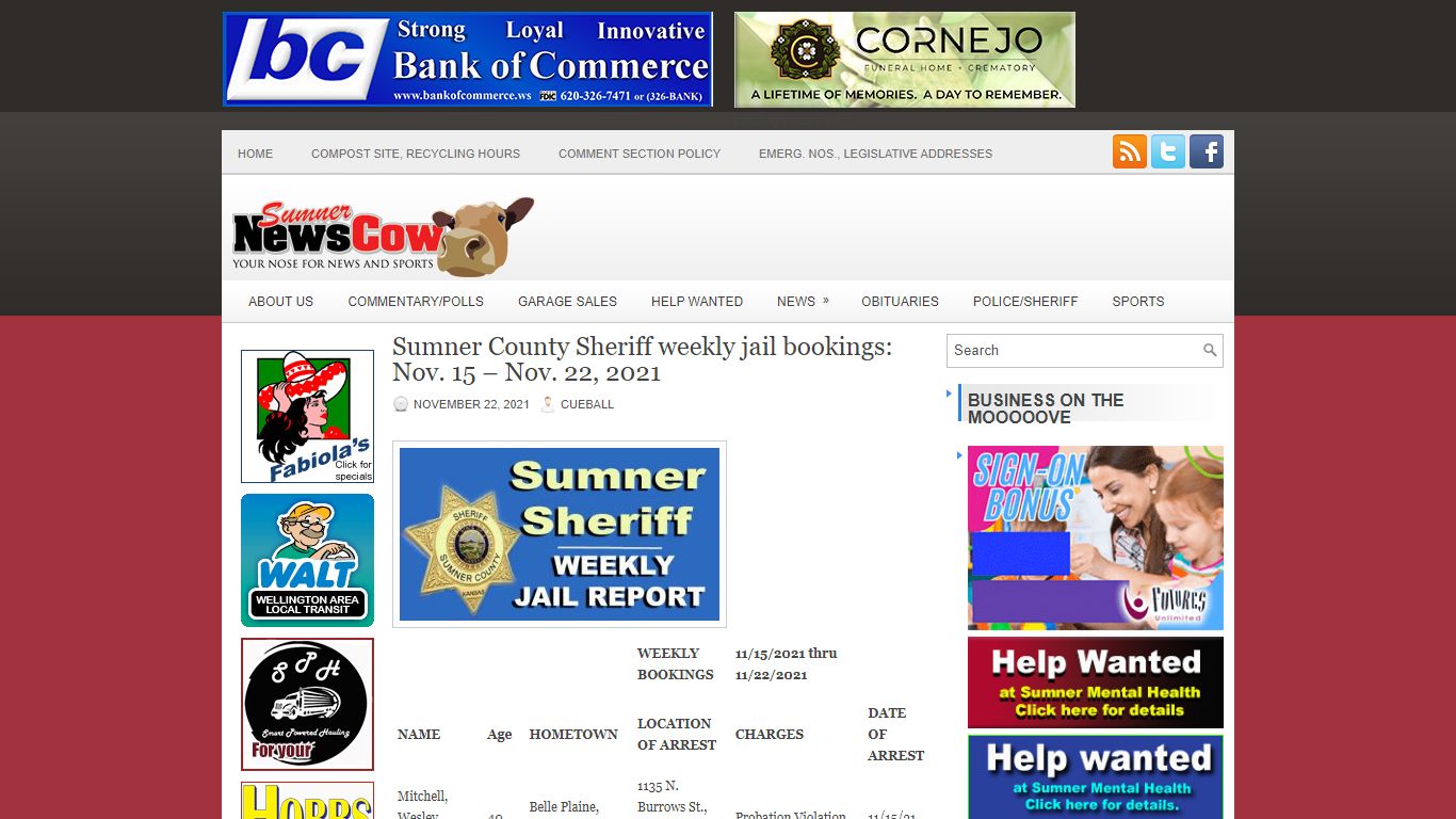 Sumner County Sheriff weekly jail bookings: Nov. 15 – Nov. 22, 2021